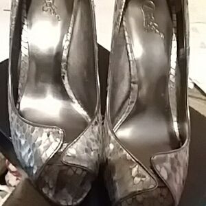 Women's Metallic Snake-Print Peep Toe Pumps